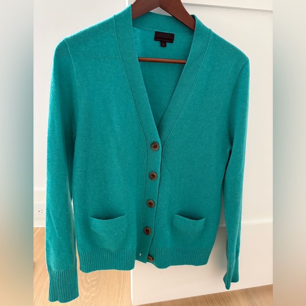 J. Crew Teal Button-Up Women's Cashmere Cardigan Sweater
